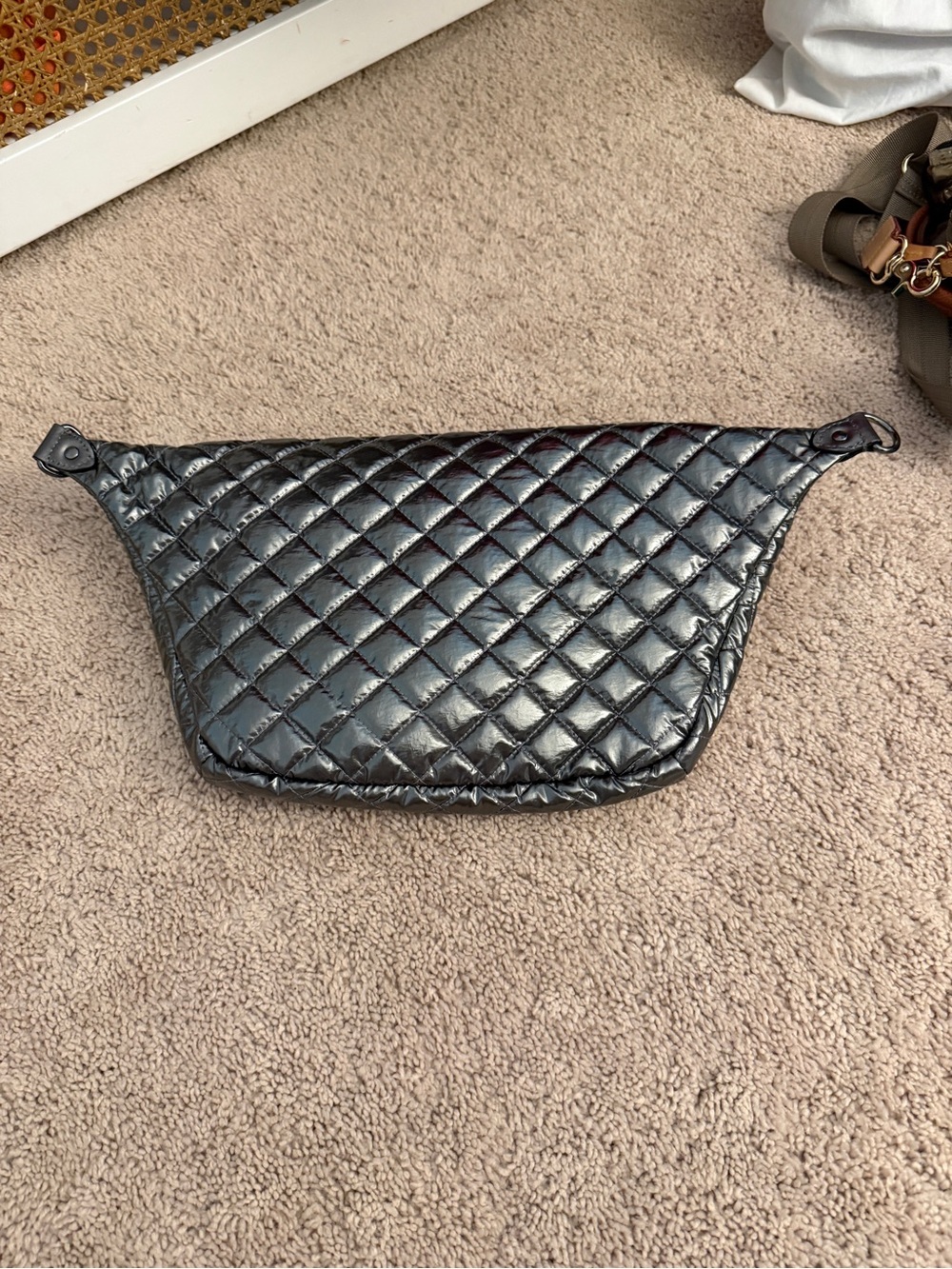 MZ Wallace Quilted Metallic Black Crossbody Waist Bag - Picture 2 of 4